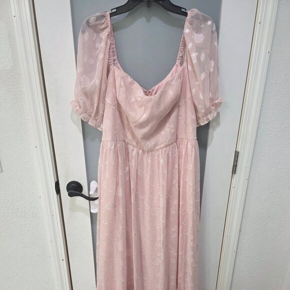 Lulus Pastel Pink Puff Sleeve Maxi Dress 1X | Romantic Vibes - Picture 1 of 16